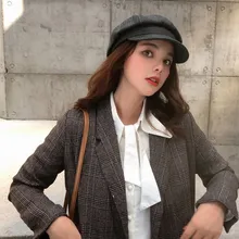 Однотонная Элегантная черная зимняя теплая удобная шляпа береты женская зимняя винтажная зимняя клетчатая шапка газетный берет czapki#0