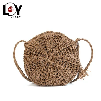 

Round Summer Circular Rattan Wicker Straw Straw Woven Beach Handmade Crossbody Bags Hollow Straw Bags Circle Rattan Bags Purses