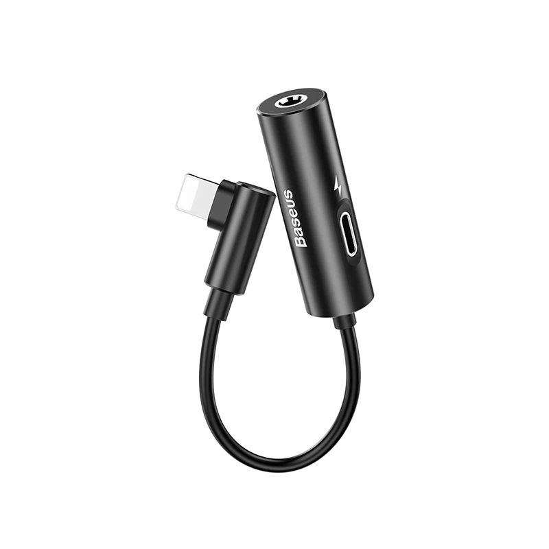Baseus 2 в 1 для Apple Lightning до 3,5 мм разъем для наушников адаптер аудио Зарядка конвертер для iPhone xs xr 8 7 6s 5S 11 зарядное устройство - Цвет: Черный