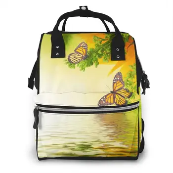 

Butterflies Pond Plants Diaper Bag Mummy Maternity Baby Bags Travel Baby Nappy Changing Backpack Women Stroller Organizer