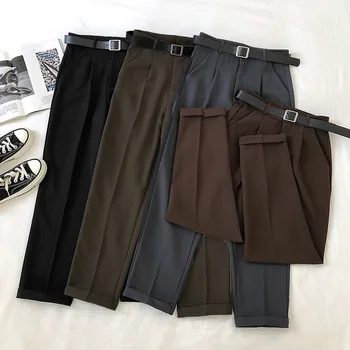 

Spring Official Trousers Women Black High Waist Harem Pants With Belt 2020 Korean Harajuku Ankle-Length Casual Pants