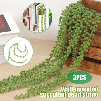

3Pcs Artificial Succulents Hanging Plants Fake String of Pearls for Wall Home Garden Decoration _WK