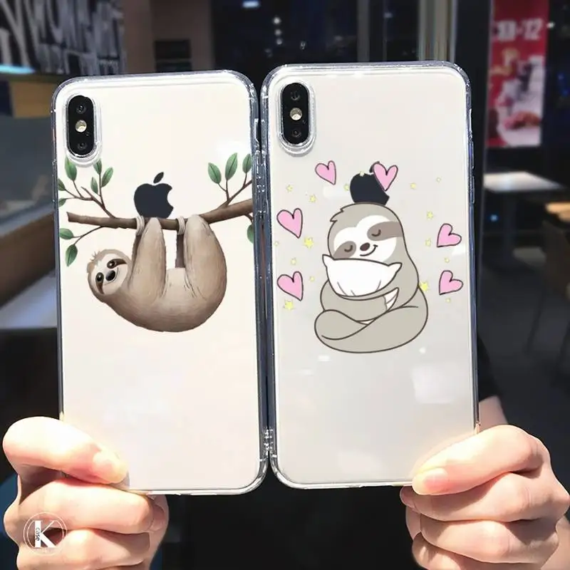 

Cute animal yoga sloth Phone Case Transparent soft For iphone 5 5s 5c se 6 6s 7 8 11 12 plus mini x xs xr pro max