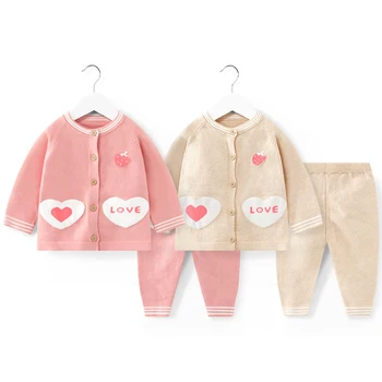 

2020 Autumn Winter New Infant Sweater Set Boys Cotton Knitted Cardigans Baby Girl Letter Long-sleeved Jackets Trousers Two-piece