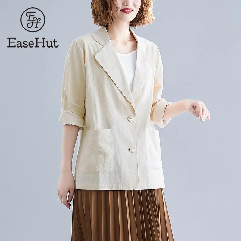 

EaseHut 2019 Spring Autumn Thin Blazer Mujer Linen Suit Female Jacket Solid Color Long Sleeve Blazer De Mujer Bleser Femenino