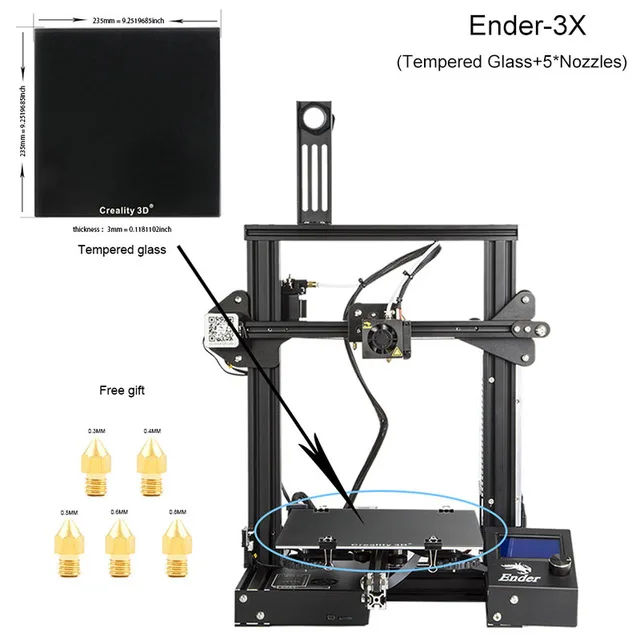 CREALITY 3d принтер Ender-3/Ender-3X улучшенное закаленное стекло опционально, V-slot Resume power Failed Printing DIY KIT Hotbed - Цвет: Ender-3X
