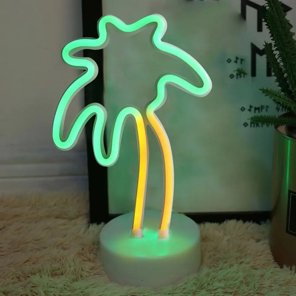 Неоновая вывеска, светодиодный неоновая лампа для помещений, USB кабель/на батарейках, украшение стола, фламинго, единорог, кактус, Рождество - Испускаемый цвет: Coconut tree