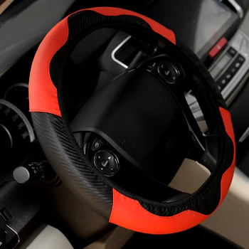

Car Steering Wheel Cover Breathable Anti Slip PU Leather Steering Covers Suitable 37-38cm Auto Decoration Carbon Fiber