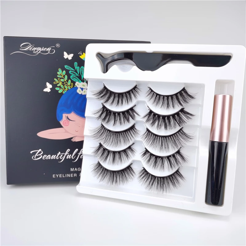 

3D Eyelashes Thick Makeup False Eyelashes 5 Pairs Magnetic Liquid Eyeliner Set Makeup Tools Eyelash box