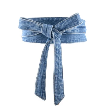 

Vintage Lace Up Bow Denim Belts Women Casual Jean Blue Pinless Buckle Corset Belt Female Fashion Decoration For Tops Dress Belts