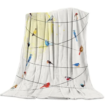 

Cute Animal Theme Bird On Wire Printed Soft Fleece Blankets Warm Sofa Bed Sheets