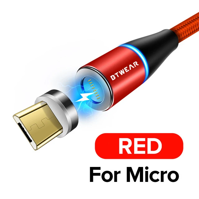 BTwear Магнитный usb-кабель для зарядки 3,3 фута/1 м с разъемами Micro usb type C IOS 3 в 1 зарядный кабель-адаптер для iPhone huawei - Цвет: Micro USB-Red