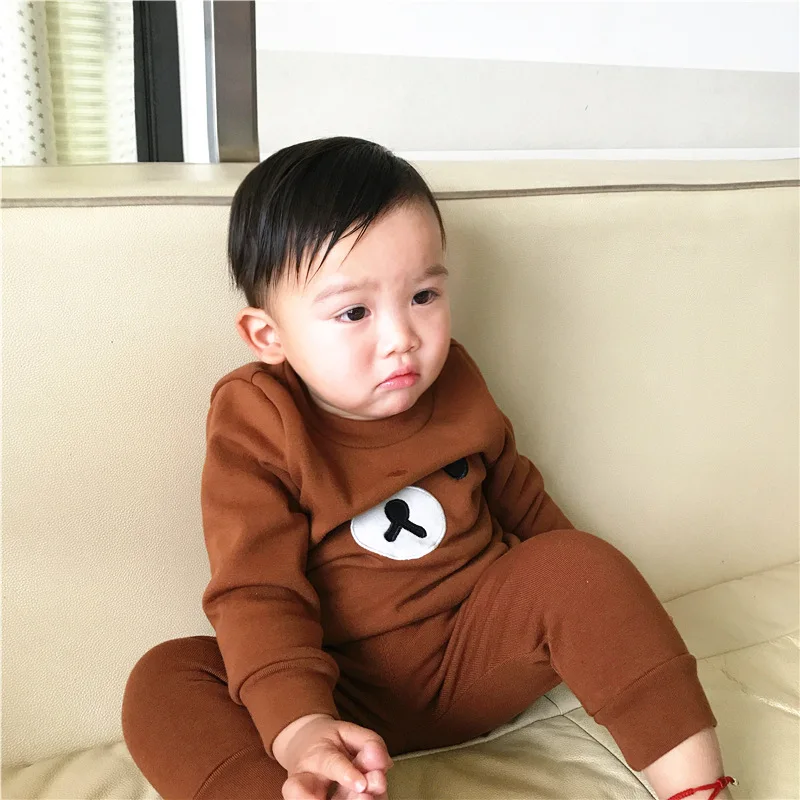 Г. Зимний стиль, Chen Mom, Бархатный спортивный костюм детское термобелье с рисунком коричневого медведя комплект из двух предметов с высокой талией и поясом