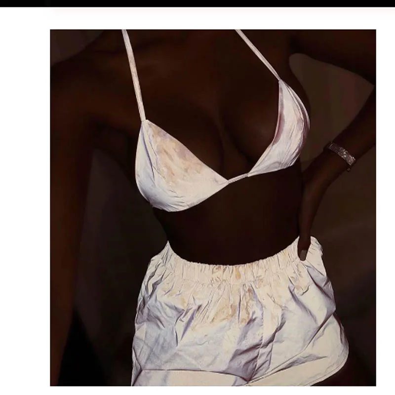 

sold separately Women Lady Party Club Shorts 2PCS Suit Reflective Crop Tops and Shorts Vest Top Short Pants Reflective Clothing