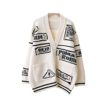 

Knit Coat Cardigan Women Sweater Letter Woman Sweater Autumn Winter Clothes Outwear Korean Style