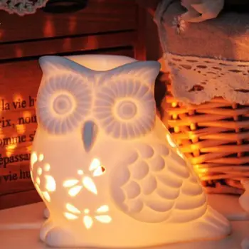 

Handmade Hollow Owl Ceramic Crafts Candle Stove Holder Oil Incense Night Light Burner Porcelain Home Living Room Decor
