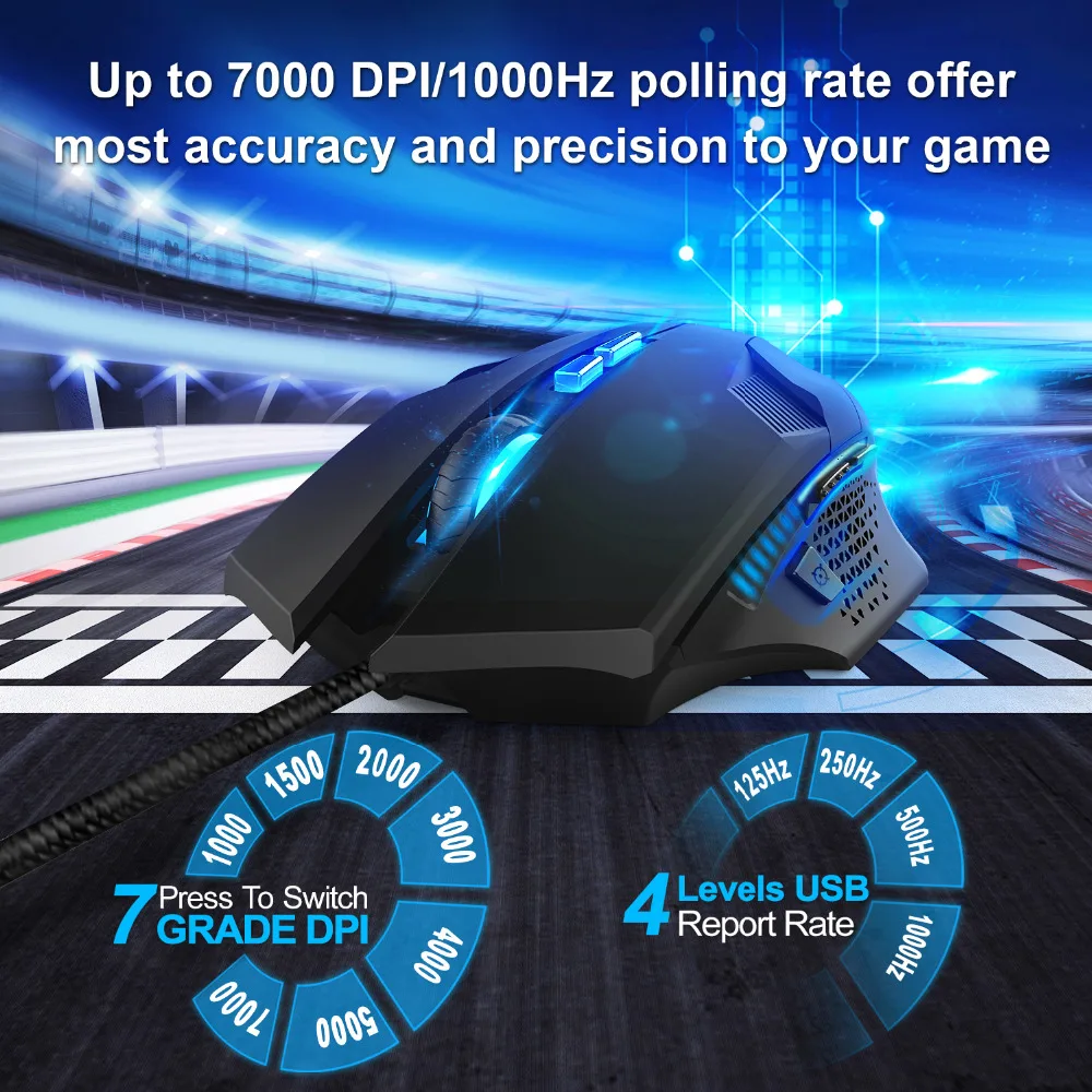 Tecknet игровая мышь 7000 dpi профессиональная проводная мышь 8 dpi Регулировка 8 программируемых кнопок мышь для Xiaomi PC ноутбука