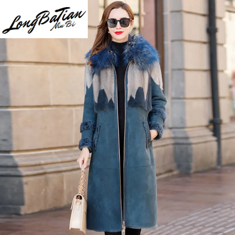 Женское пальто из натуральной шерсти роскошное с мехом норки куртка кожи зима 2020
