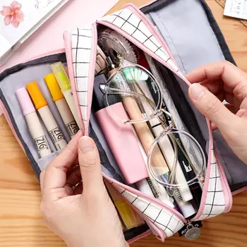 

Large Capacity Pencil Case Kawaii Canvas Pencilcase Escolar Pencil Layered Design Internal School Pouch Stationery Material I1Y8