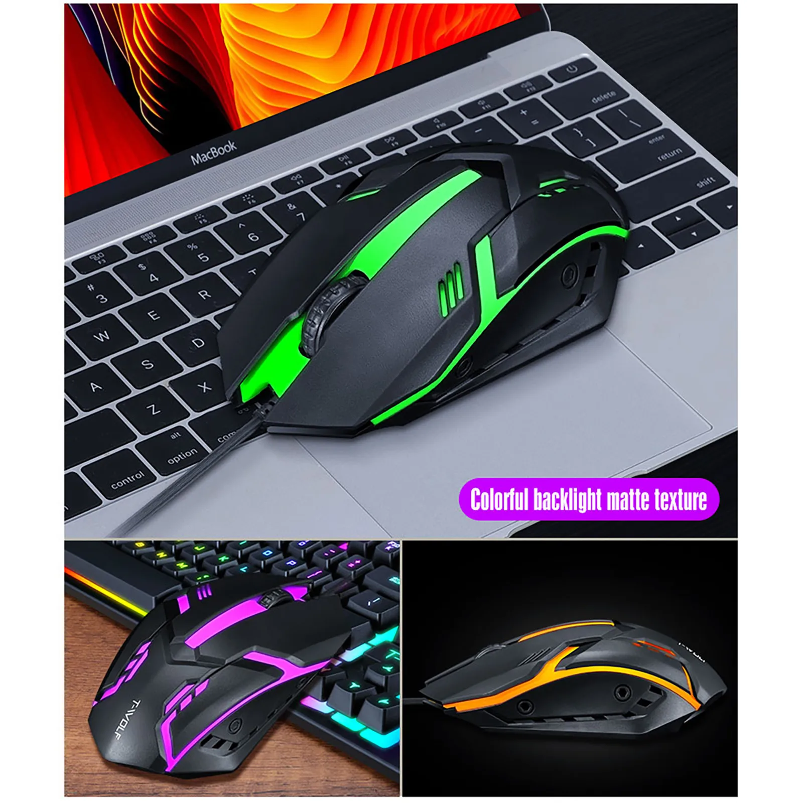 Fashion TF200 Rainbow Backlight Usb Ergonomic Gaming Keyboard and Mouse Set Gaming keyboard Wired Gaming Mouse Kit 104 Keycaps
