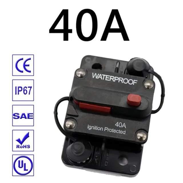 30A 40A 50A 60A 70A 80A 100A 120A 150A 200A 250A 300A AMP Circuit Breaker Fuse Reset 12-48V DC Car Boat Auto Waterproof 40A