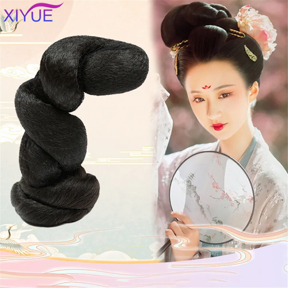 XIYUE Women's Hanfu Ancient Costume Chinese Ancient Synthetic Wig Chignon Princess Hair Bun Stage TV Cosplay Wig