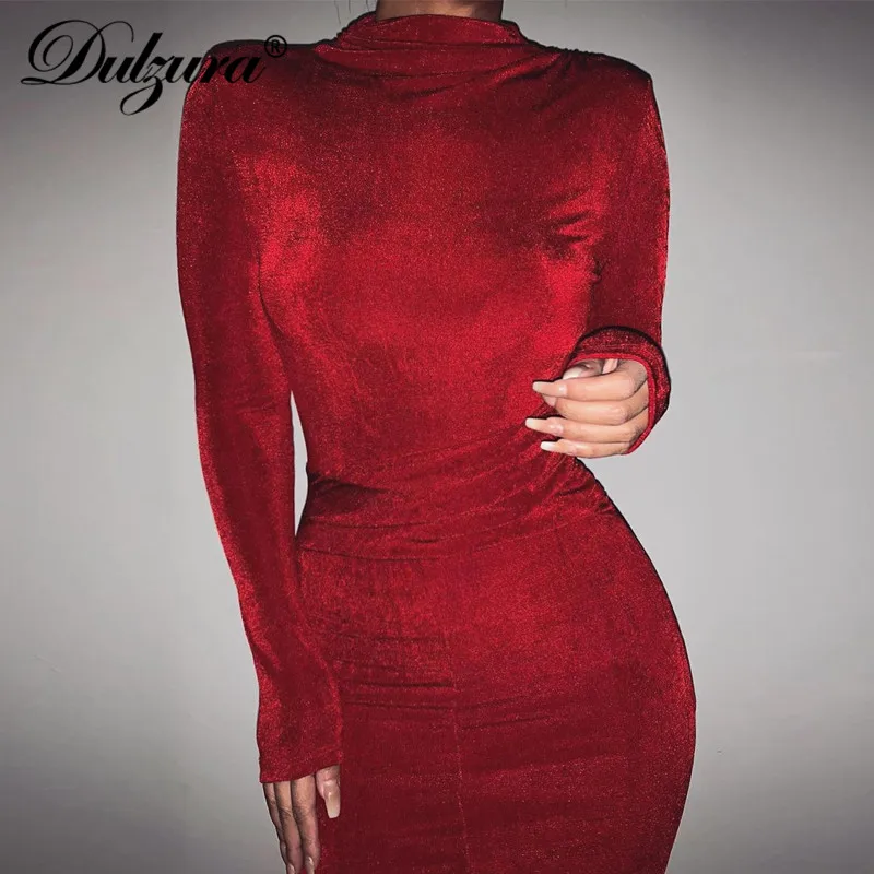 Najtaniej Dulzura plisowana damska sukienka midi z długim rękawem bodycon elegancka impreza 2019 jesień zima festiwal ubrania wieczorowe stroje obiadowe