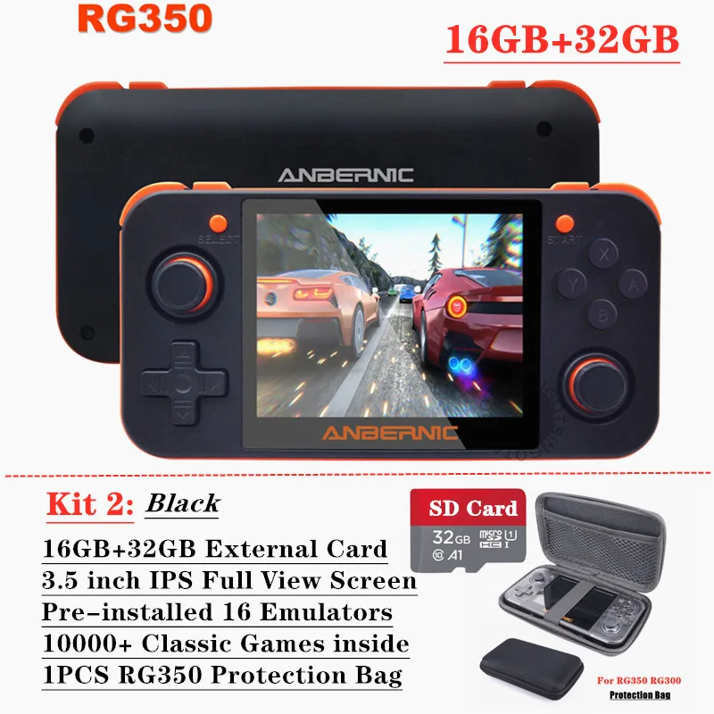 Black 16GB 32GB TSINGO 3,5 дюймов ips экран RG350 Ретро игровая консоль Linux система 10000+ игры в 32 ГБ/64 Гб карты 16 эмуляторов RG 350 игровой плеер - Цвет: Black 16GB 32GB