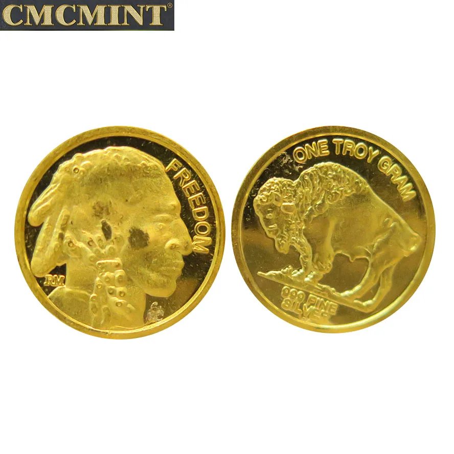 A093 Pure Sliver Bullion Plated With Gold Buffalo Indian Head On Troy Gram Fine .999 Collection | Дом и сад