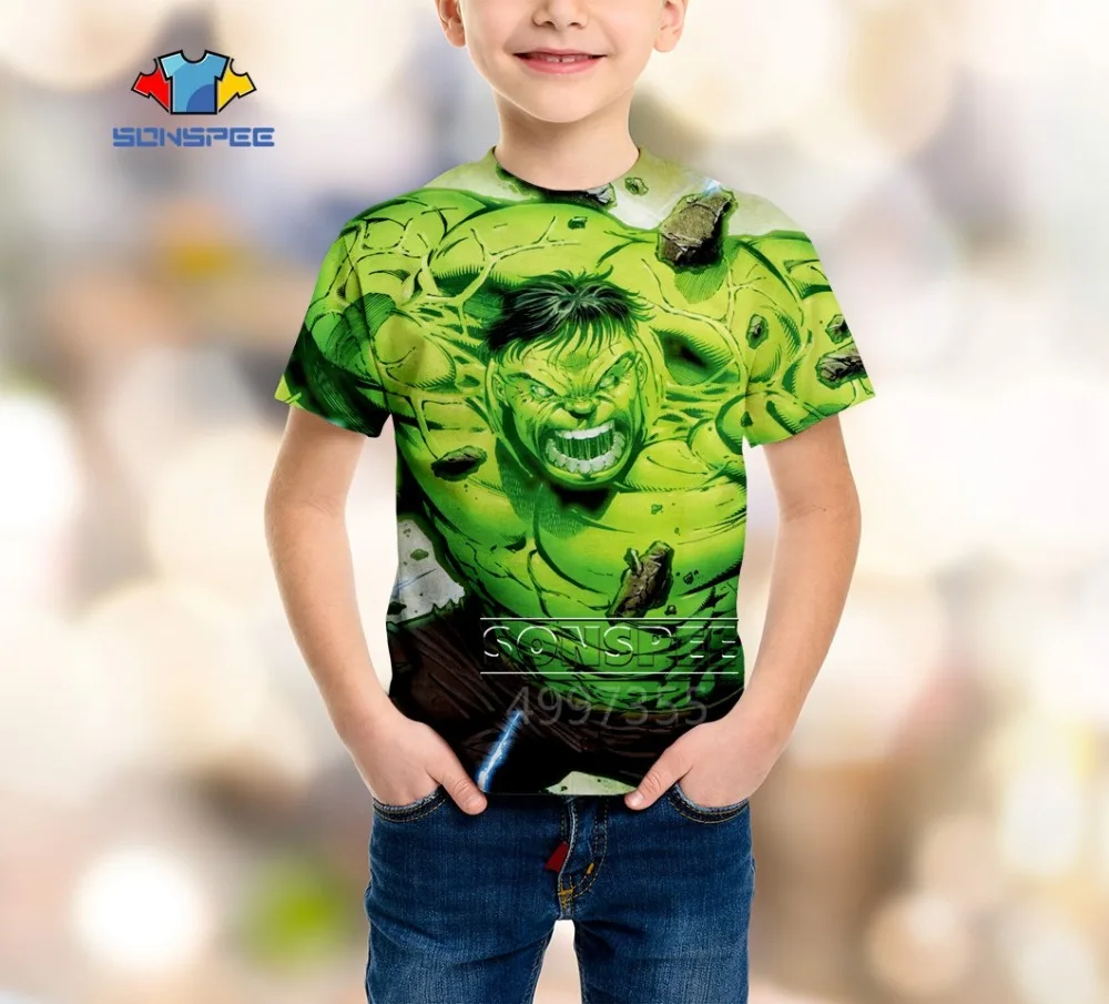 SONSPEE Hulk green Harajuku/уличная одежда для мальчиков и девочек, модная футболка аниме, Повседневная футболка с 3D-принтом, футболки с короткими рукавами, A547