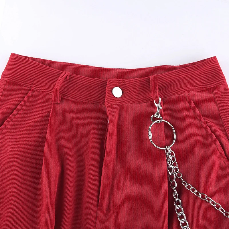 Women’s Ankle-Length Long Trousers High-waist Joggers Chain Decorated Slacks Pants Beam Feet Harajuku Streetwear Cargo Pants skorts