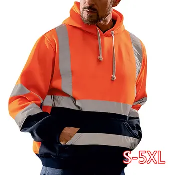 

Oversized Reflective Hoodies Men Streetwear Road Work High Visibility Long Sleeve Patchwork Sweatshirt Men Sudaderas Hombre 2020