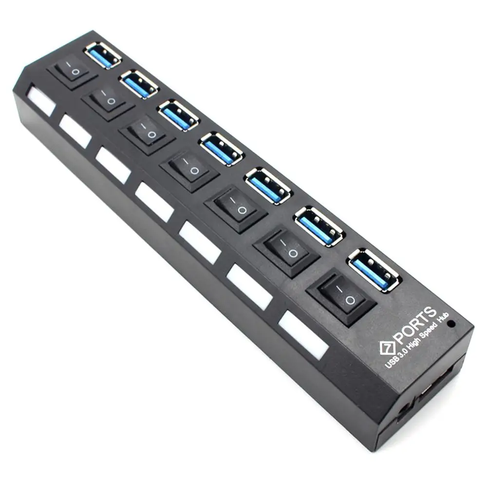 XT-XINTE Мульти USB разветвитель USB 3,0 концентратор переключатель "ВКЛ/ВЫКЛ" 4/7 Порты расширитель несколько usb-камера с флеш-картой памяти Мощность адаптер EU/US USB3.0 концентратор