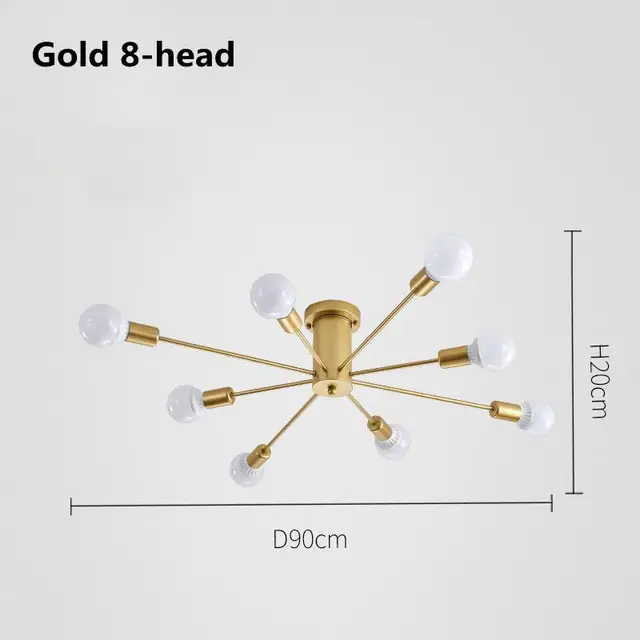 Modern Chandelier Lighting Nordic Spider 6/8/10 E27 Lights Fixture Vintage Industrial Led Ceiling Lamp for Living Room Bedroom Golden-8 heads