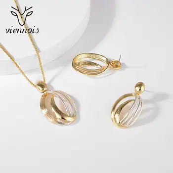 

Viennois Dubai Jewelry Set For Women Hollow out Design Gold Plated Pendant Necklace and Dangle Earrings Jewelry Set For Women