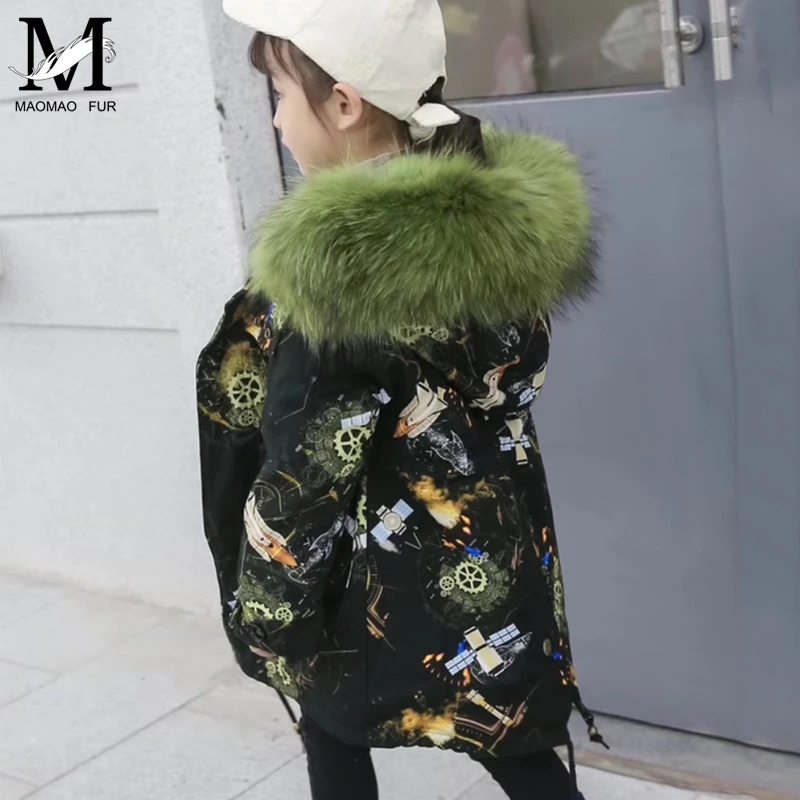 2019 Kids Fur Parka New Girl Clothing Long Padded Winter Jacket Baby Warm Teen Outwear Parka Child