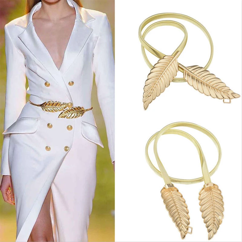 

Women's Elastic Straps Gold Silver Chain Waist Belts Metal Plate Female Dress Belts Ladies Slim Stretch Waist Ceinture Femme B02