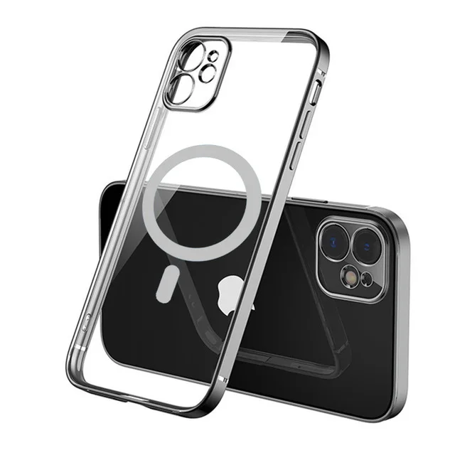 Luxury Plating  Magnetic Case for iPhone 13 12 11 Pro Max Mini Wireless Charger Magsafing Magnet Lens Protection Back Cover magsafe charger wireless
