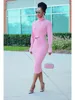 WJFZQM Turtleneck Basic Ribbed Knitted Sweater Dress Autumn Ruffles Sleeve Sashes Midi Sexy Bodycon Winter Office Pink Dresses 6