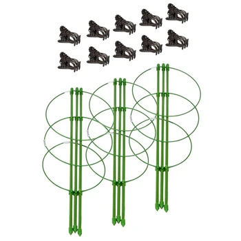 

3 Pack Garden Plant Support Tomato Cage, Upgrade 18 inch Trellis for Climbing Plants, with 10 Plant Clips