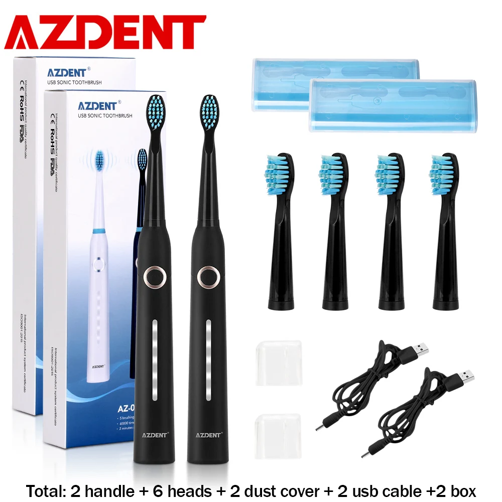 AZDENT Electric Toothbrush Rechargeable USB Sonic Toothbrush 5 Mode Travel Toothbrush + Replacement Head Adults Tooth Whitening AZDENT Electric Toothbrush Rechargeable USB Sonic Toothbrush 5 Mode Travel Toothbrush + Replacement Head Adults Tooth Whitening