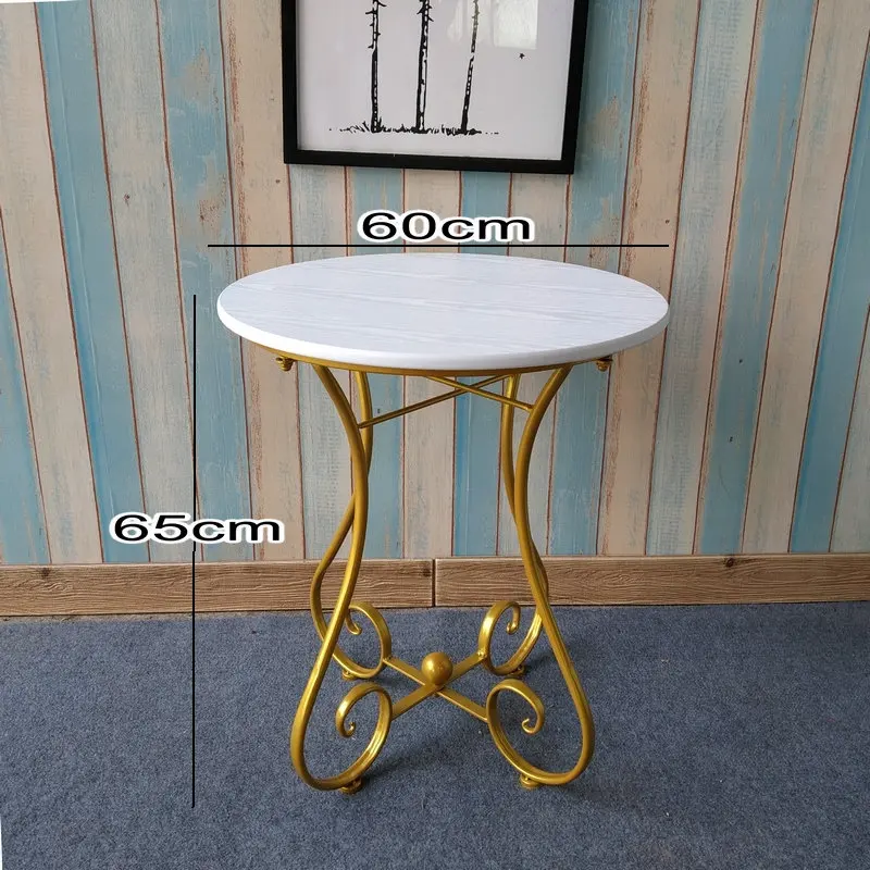 Европейский кованый маленький столик, диван, круглый журнальный столик для гостиной, небольшой прикроватный столик, балкон, Ins, деревянный чайный столик - Цвет: foot white desktop