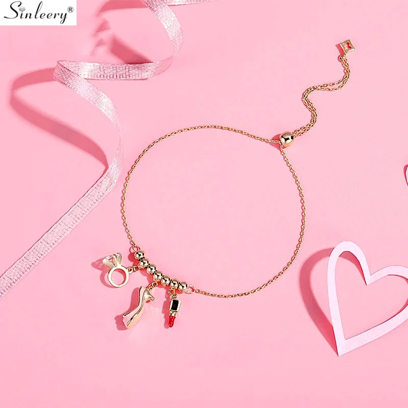 SINLEERY прекрасный высокий каблук помада женский браслет желтое золото цвет цепи маленькие бусы браслет Дружбы бижутерия SL017 SSC