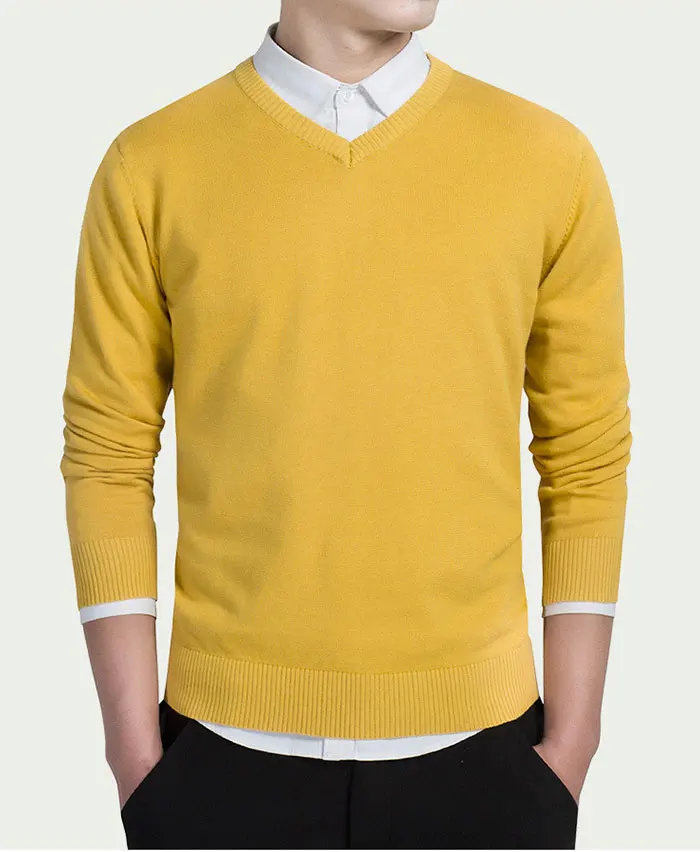 Men's Fashion Boutique Pure Color Cotton Cardigan V-neck Formal Social Business Knitting A Sweater Male Sweater