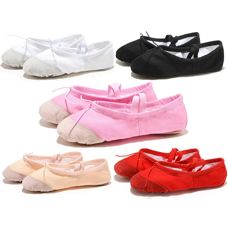 цена soft black red white pink flat teacher kids ballet shoes for girls women ballet shoes children canvas