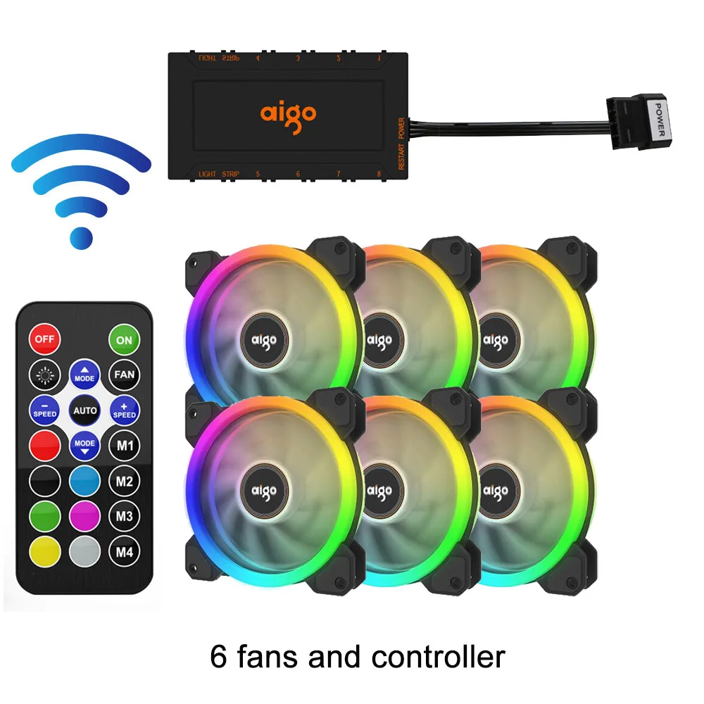 Aigo darkFlash DR12 чехол для компьютера PC охлаждающий вентилятор двойной Aura RGB 120 мм тихий+ ИК пульт дистанционного управления охлаждающий чехол для компьютера вентилятор процессора - Цвет лезвия: 6 fans and IR Remote