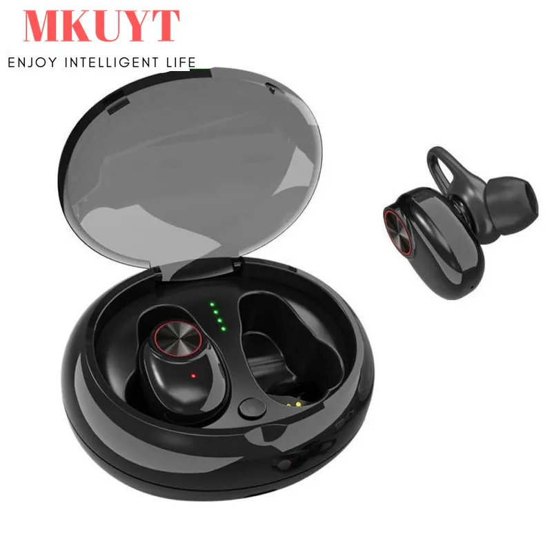 MKUYT V5 Smart Wireless Sports Mini Bluetooth Headphones Stereo Audio Binaural Bass Earphone Charging Box for Bluetooth Device