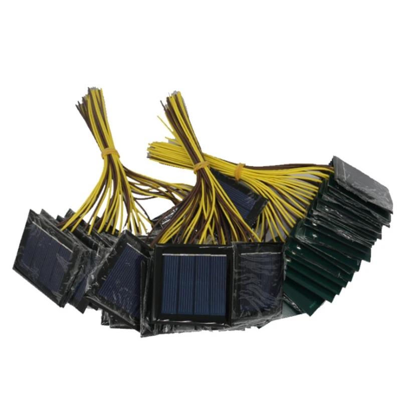 Micro Solar Board Photovoltaic 5Pcs 2V 100Ma Solar Cells with Wires Solars Epoxy Plate DIY Projects Toys 54mm x 54mm
