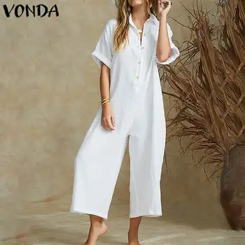 

Bohemian Wide Leg Pants Women 2020 VONDA Casual Rompers Loose Beach Party Playsuits Plus Size Jumpsuits Women's Tunics 5XL