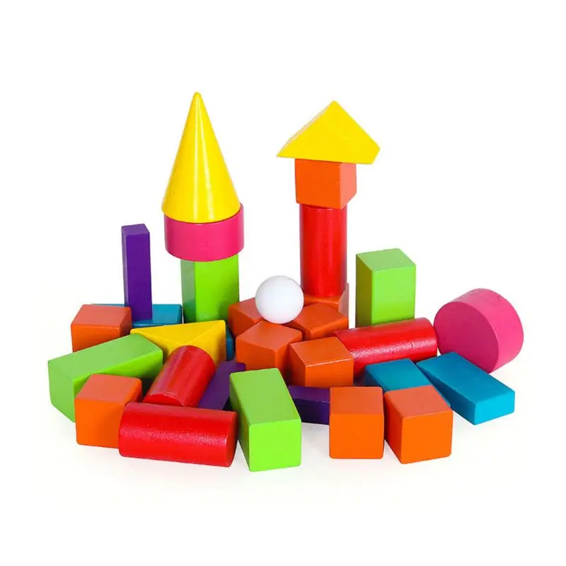 Детские блоки цветные деревянные Твердые геометрические формы детские развивающие игрушки 634F